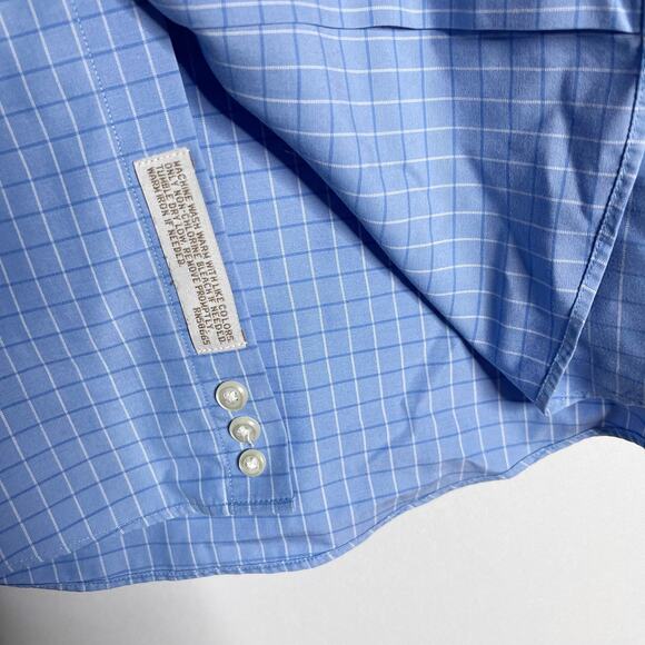 Nordstrom Men 16 /32-33 Blue Plaid Trim Fit Button Down Dress Shirt Wrinkle Free - Picture 9 of 9